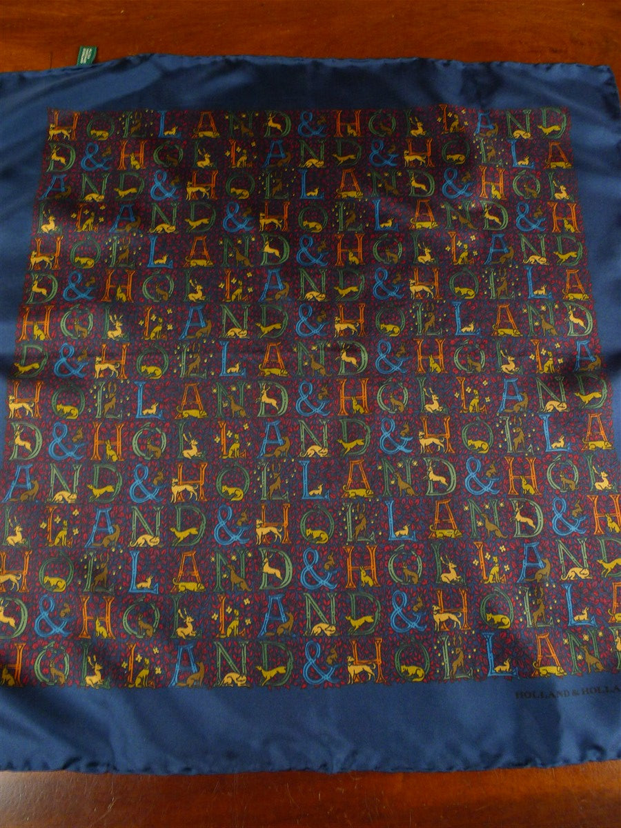26/1165 immaculate holland & london gunmaker dark blue country sports pattern silk pocket square (rrp £95)
