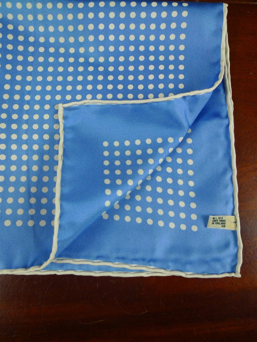 26/1167 immaculate british handmade blue / white polka dot pattern silk pocket square