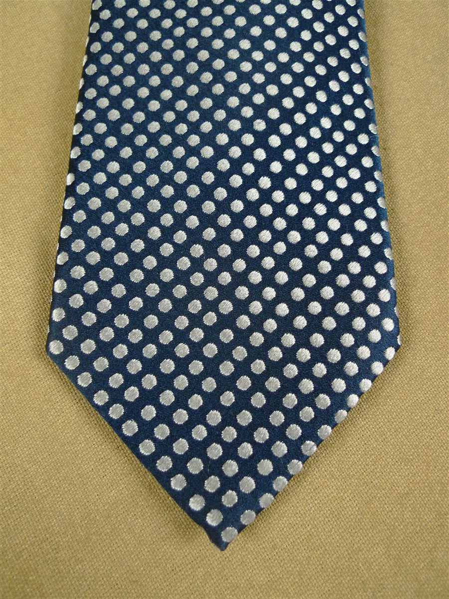 26/1163 immaculate charvet france navy blue / silver polka-dot pattern woven silk tie (rrp £260)
