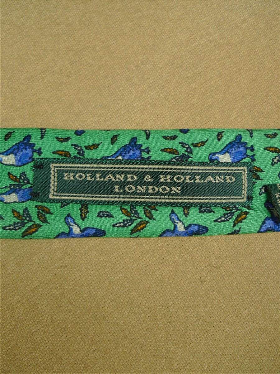 26/1158 holland & holland british gunmaker pheasant pattern green / blue shooting country sports silk tie