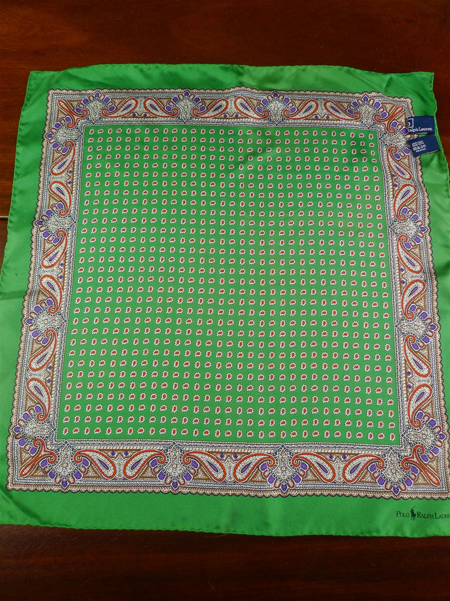 26/1145 immaculate vintage ralph lauren green paisly silk pocket square