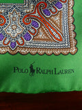 26/1145 immaculate vintage ralph lauren green paisly silk pocket square