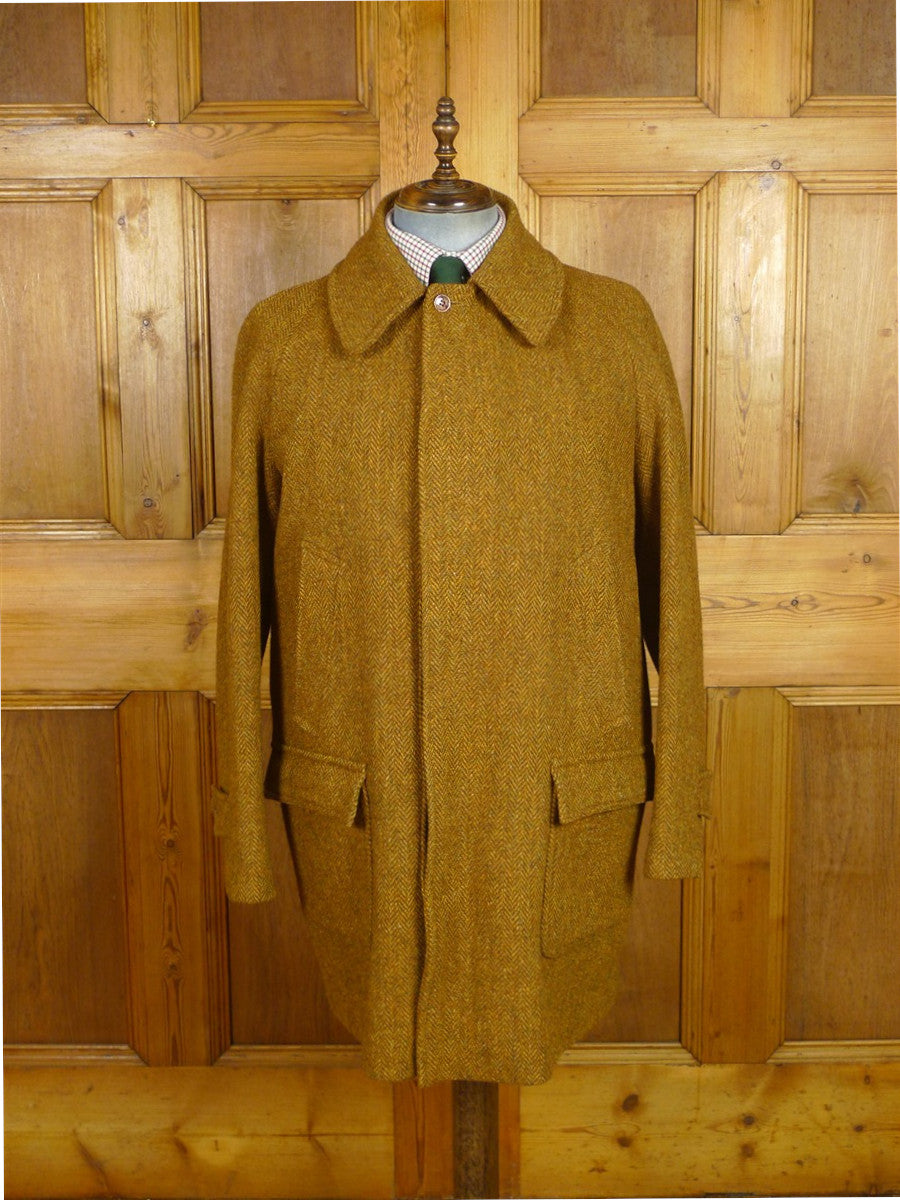 26/1150 beautiful immaculate vintage invertere rust brown herringbone harris tweed field coat overcoat 44
