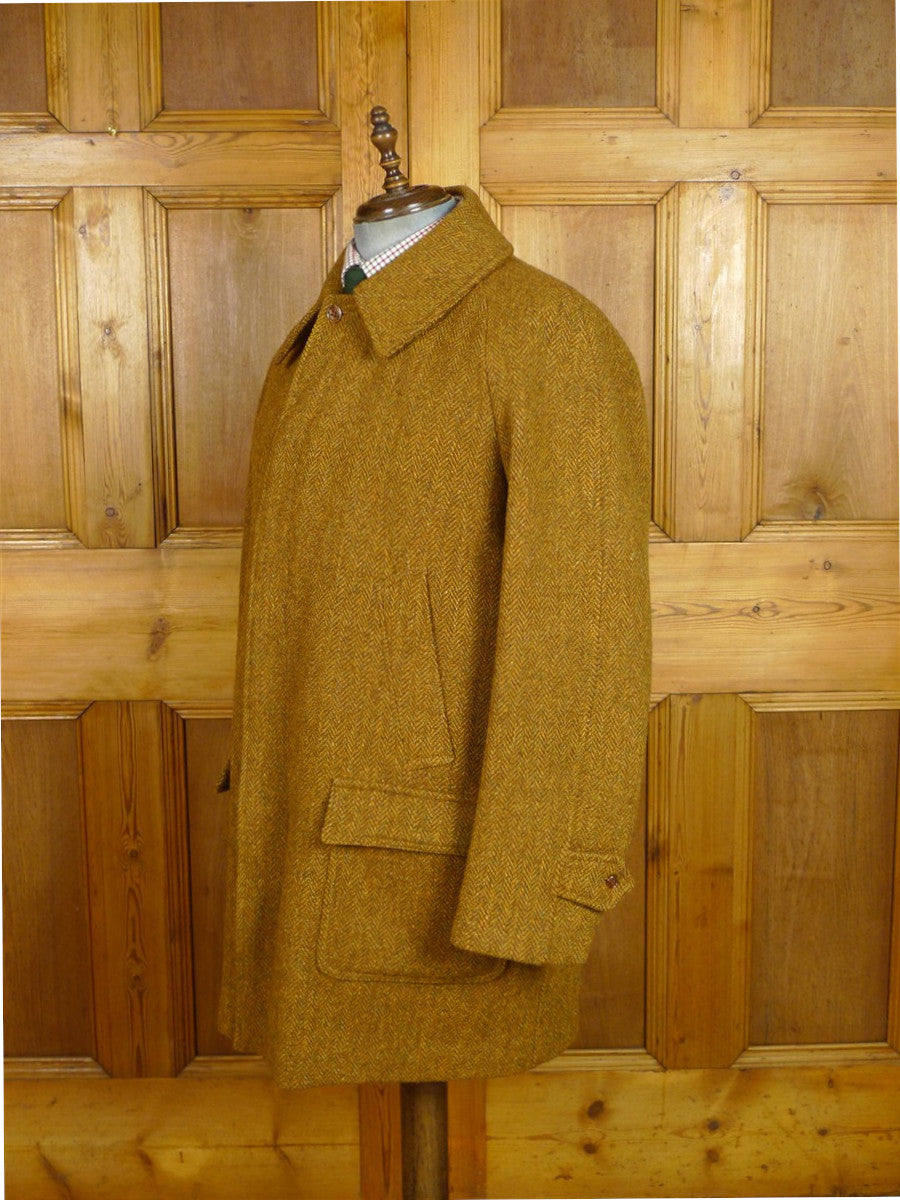 26/1150 beautiful immaculate vintage invertere rust brown herringbone harris tweed field coat overcoat 44