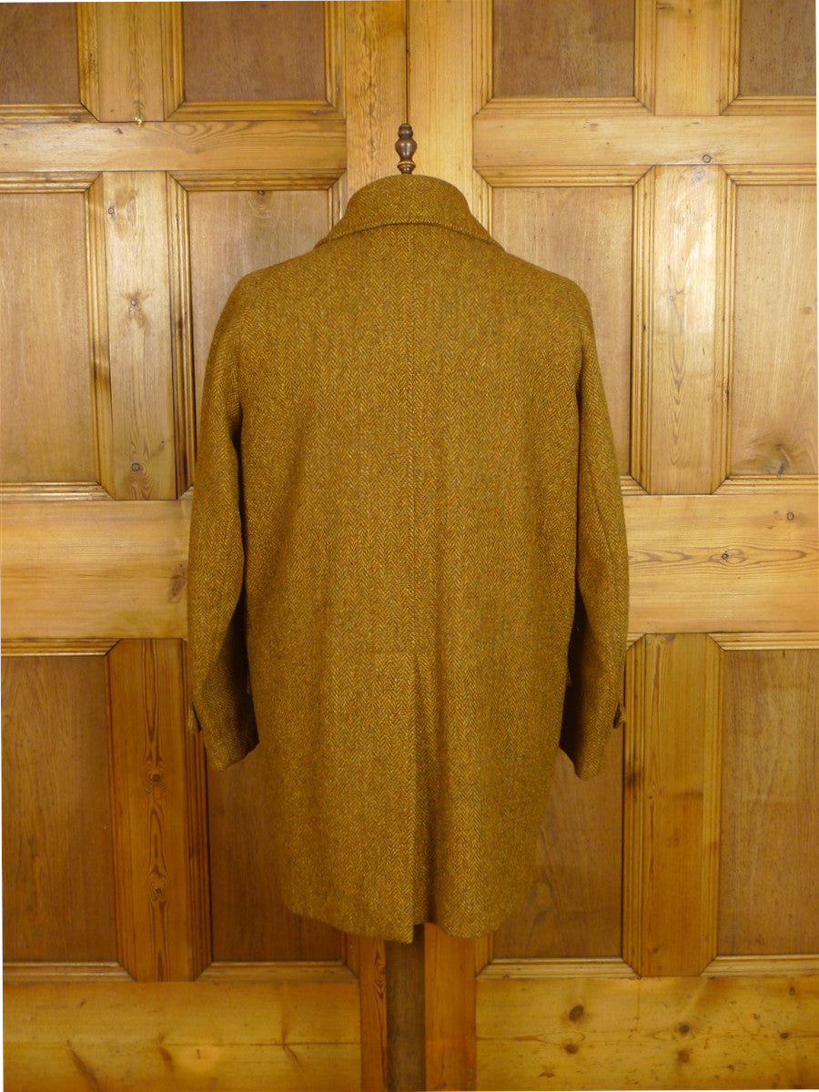 26/1150 beautiful immaculate vintage invertere rust brown herringbone harris tweed field coat overcoat 44