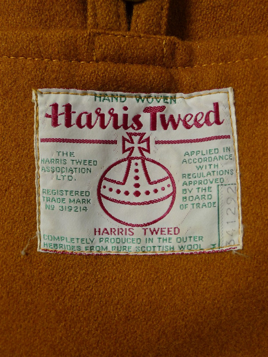 26/1150 beautiful immaculate vintage invertere rust brown herringbone harris tweed field coat overcoat 44