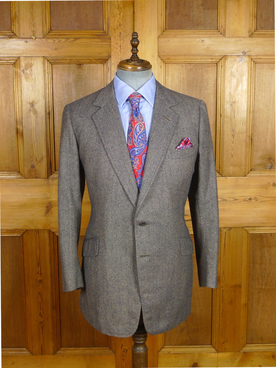 26/1153 wonderful vintage maurice sedwell savile row bespoke grey / blue herringbone tweed suit 41-42 regular to long