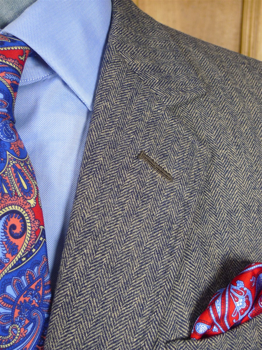 26/1153 wonderful vintage maurice sedwell savile row bespoke grey / blue herringbone tweed suit 41-42 regular to long