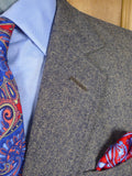 26/1153 wonderful vintage maurice sedwell savile row bespoke grey / blue herringbone tweed suit 41-42 regular to long