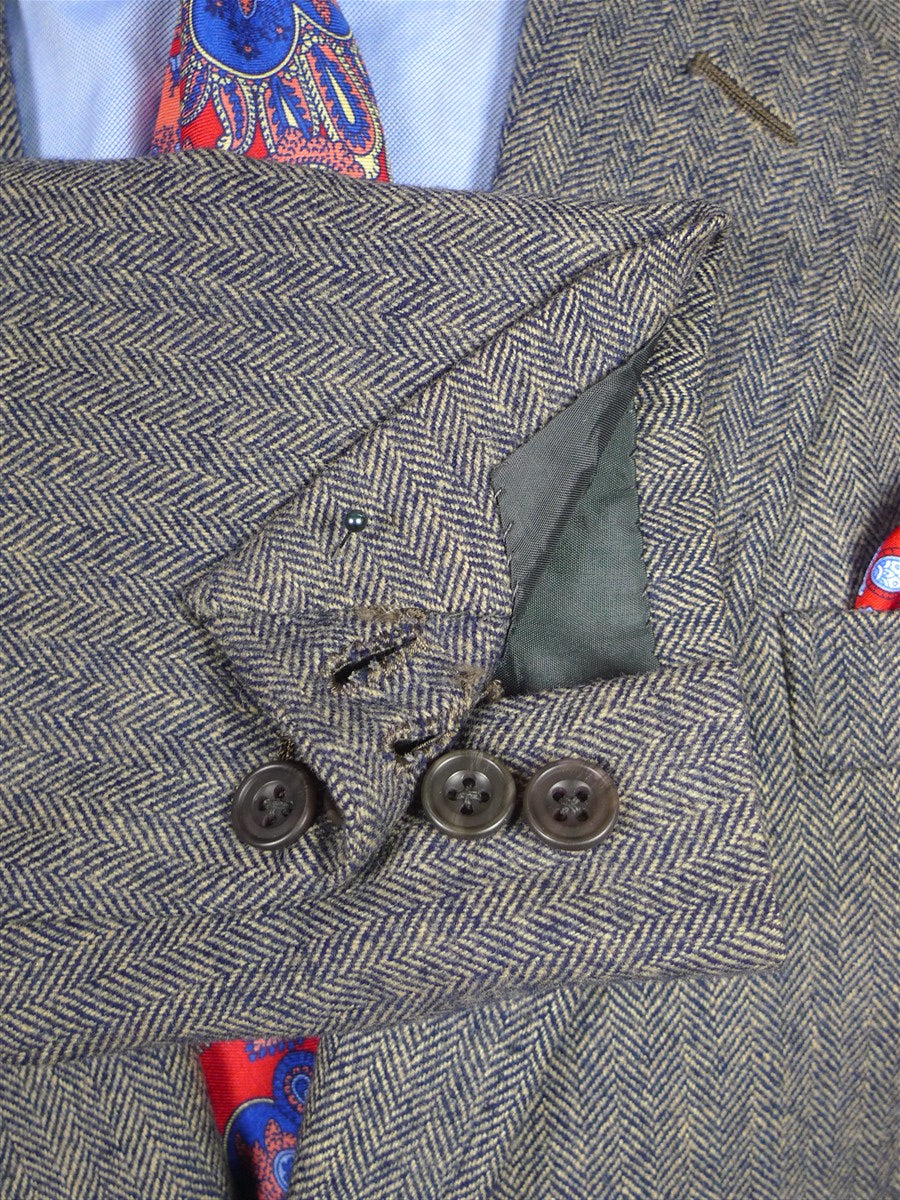 26/1153 wonderful vintage maurice sedwell savile row bespoke grey / blue herringbone tweed suit 41-42 regular to long