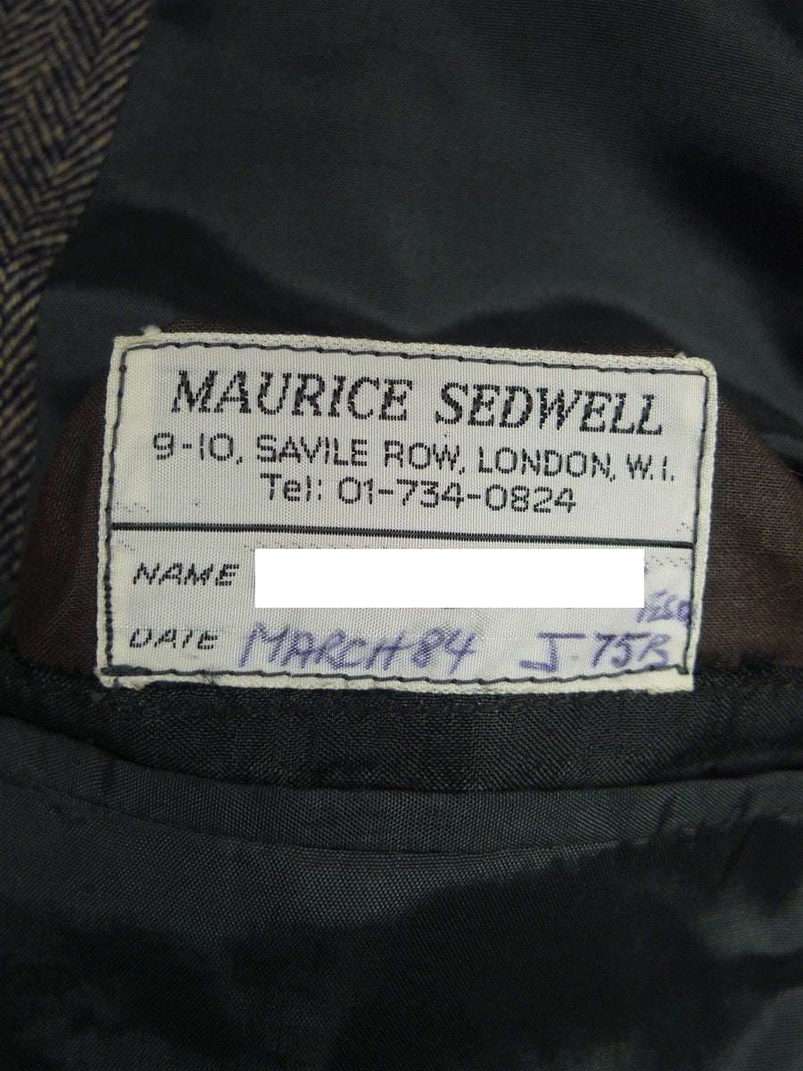 26/1153 wonderful vintage maurice sedwell savile row bespoke grey / blue herringbone tweed suit 41-42 regular to long