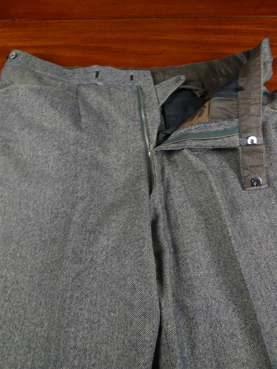 26/1153 wonderful vintage maurice sedwell savile row bespoke grey / blue herringbone tweed suit 41-42 regular to long