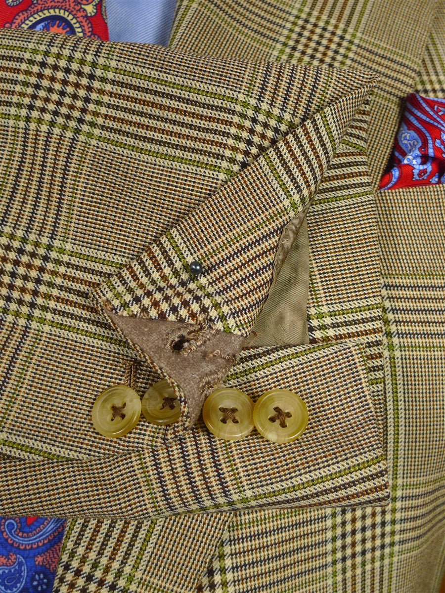 26/1152 wonderful vintage maurice sedwell savile row bespoke brown / green glen check worsted suit 41-42 regular to long