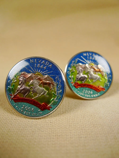 18/1351 brand new benson and clegg 'usa state quarter - nevada' coin t-bar cufflinks rrp £100 (cc2106)