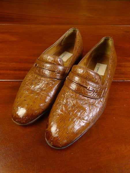 23/0005 vintage russell & bromley italian brown ostrich leather slip-on shoes uk 7