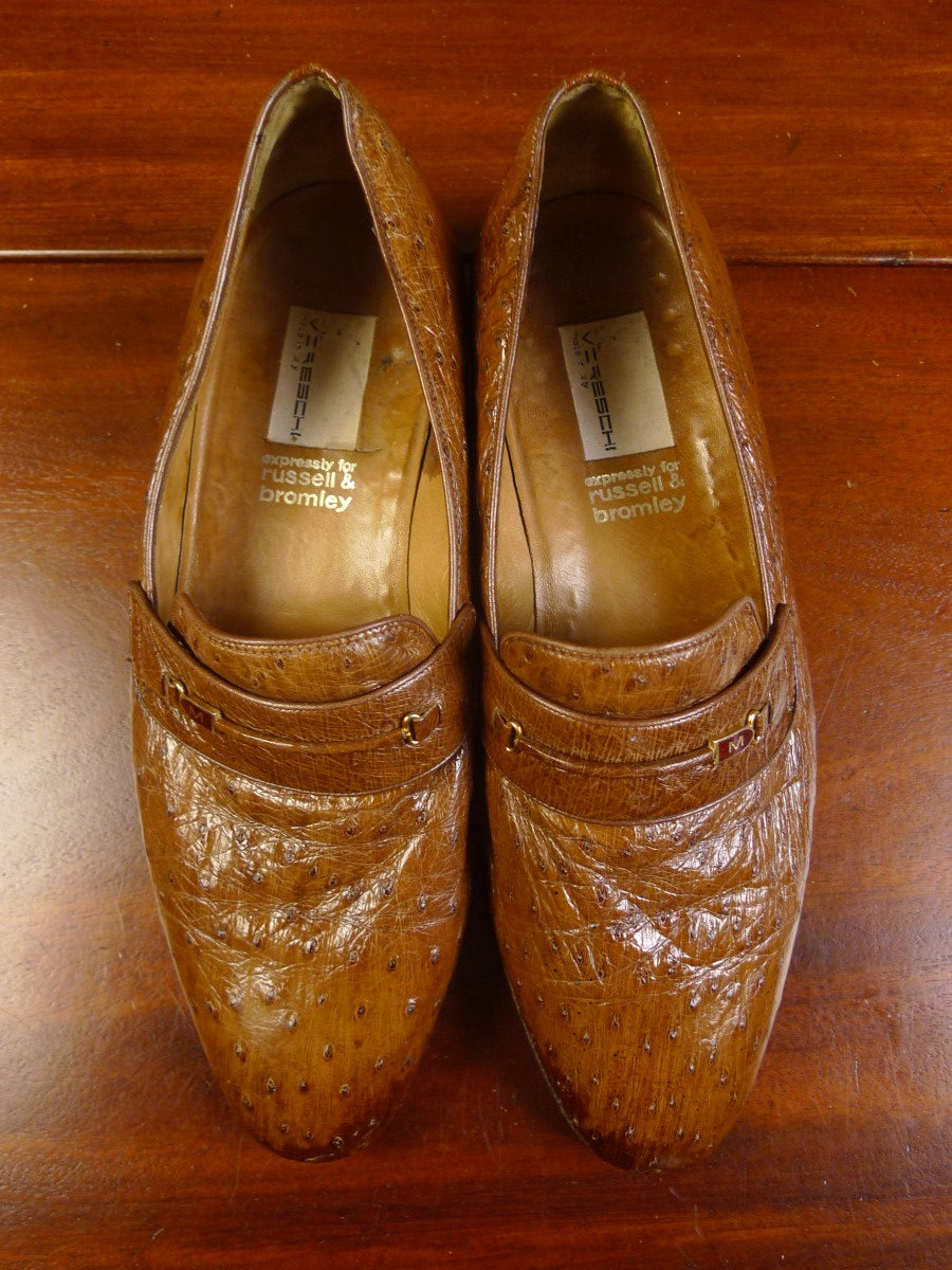 23/0005 vintage russell & bromley italian brown ostrich leather slip-on shoes uk 7