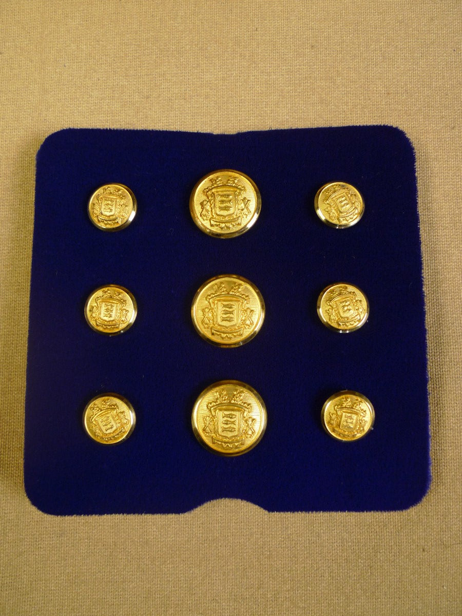 23/0064 new in case holland and sherry savile row gold 'crest' blazer buttons set 3+6 (rrp £120)